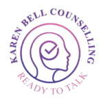 Karen Bell Counselling logo in Wallsend with “Ready to Talk” message and calm mind design