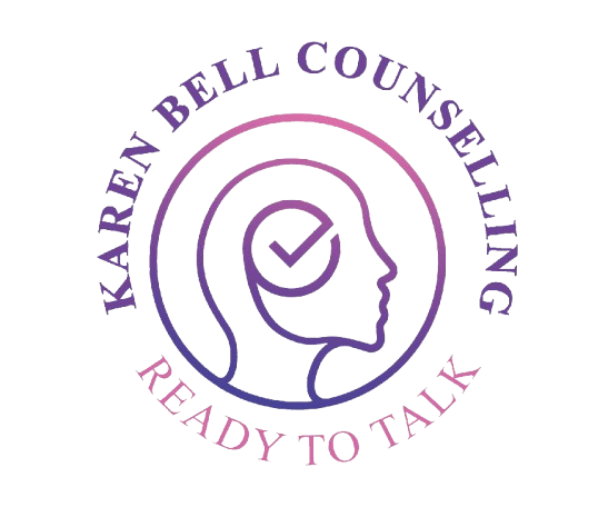 Karen Bell Counselling logo in Wallsend with “Ready to Talk” message and calm mind design